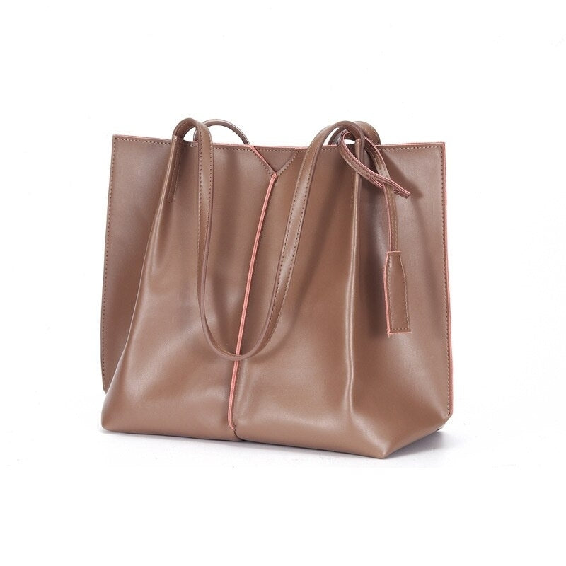Large capacity Tote Bag female  Korean version simple soft leather commuting bag College Students Leisure Fashion Image 1