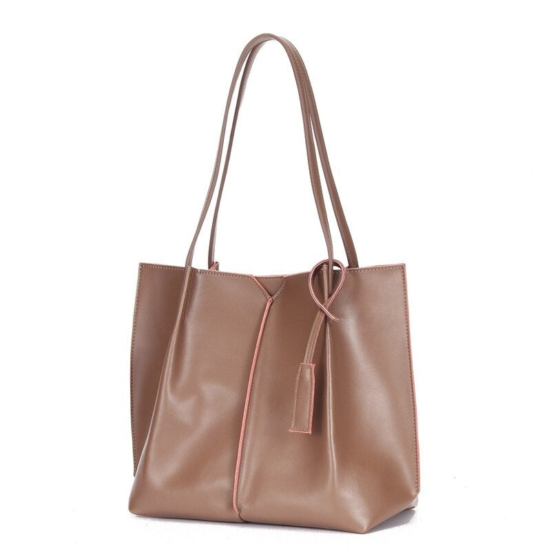 Large capacity Tote Bag female  Korean version simple soft leather commuting bag College Students Leisure Fashion Image 1