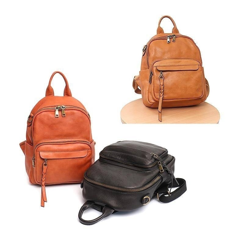 Leather Backpacks For Women Vintage Style Tassel Casual Shoulder Bags School Bag Female Functional Leather Knapsacks Image 2