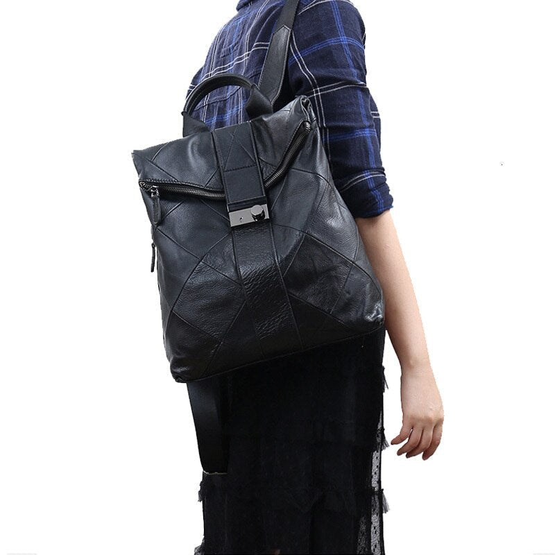 Leather Anti Theft Women Backpack Outdoor Travel Bag Large Capactiy Girls Schoolbag Daily Knapsack Image 7