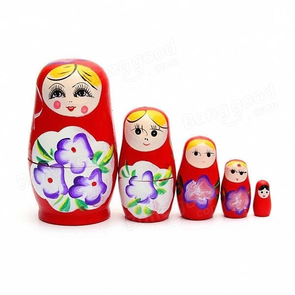 Lovely Russian Nesting Matryoshka 5-Piece Wooden Doll Set Image 6