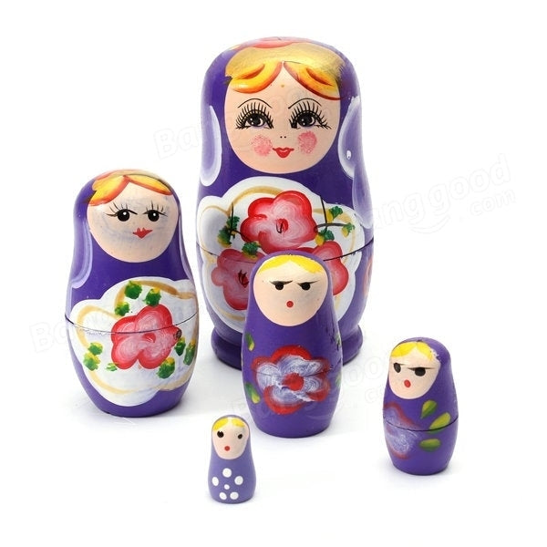 Lovely Russian Nesting Matryoshka 5-Piece Wooden Doll Set Image 7