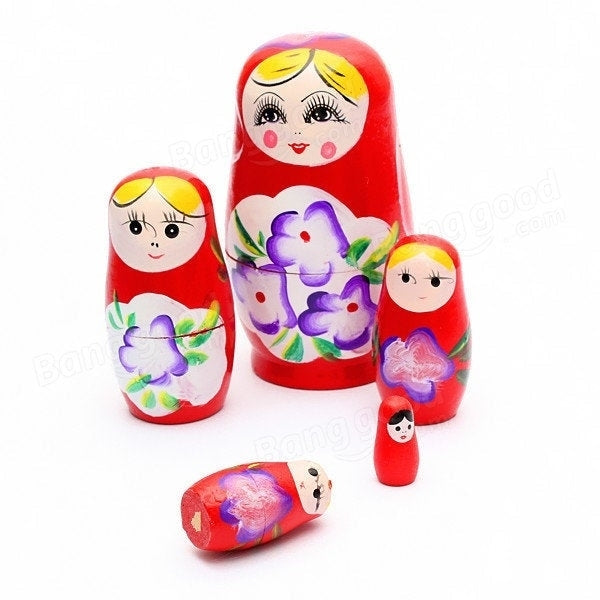 Lovely Russian Nesting Matryoshka 5-Piece Wooden Doll Set Image 8