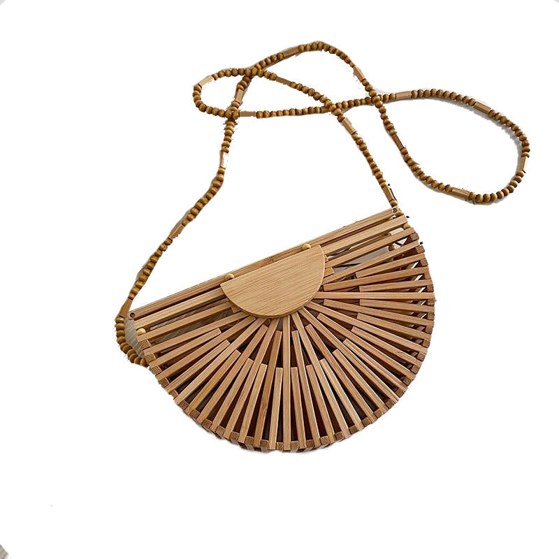 Luxury handbag for women shoulder bag semicircle bamboo woven beach bag Mobile Phone Wallet Image 3