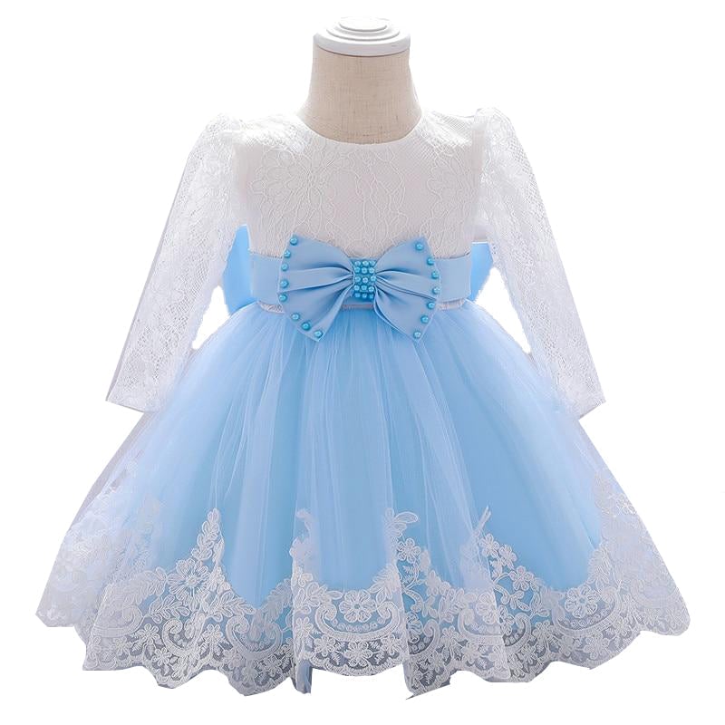 Long Sleeve Infant Baby Girl Dress Lace Flower Baptism Dresses for Girls DTTT Image 1