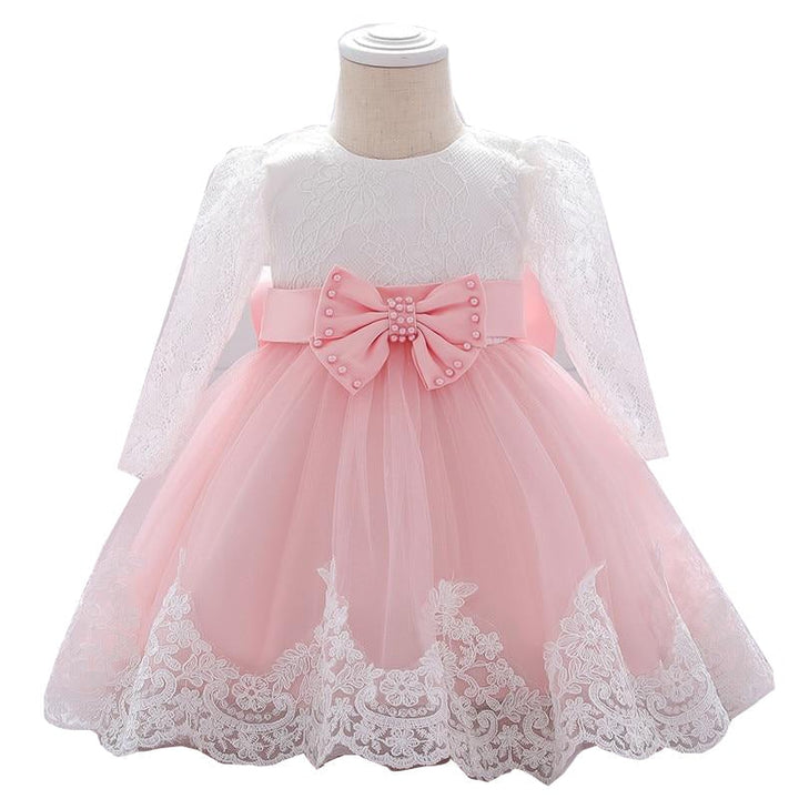 Long Sleeve Infant Baby Girl Dress Lace Flower Baptism Dresses for Girls DTTT Image 1