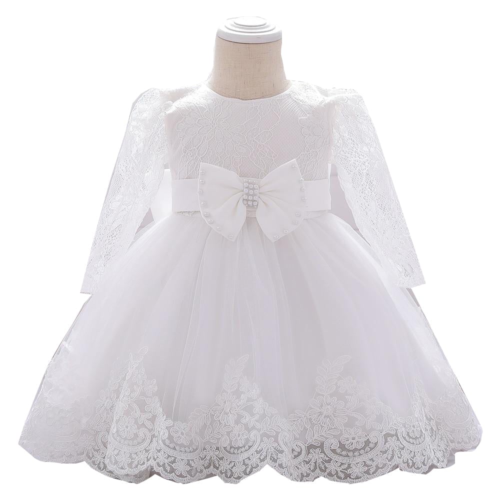 Long Sleeve Infant Baby Girl Dress Lace Flower Baptism Dresses for Girls DTTT Image 1