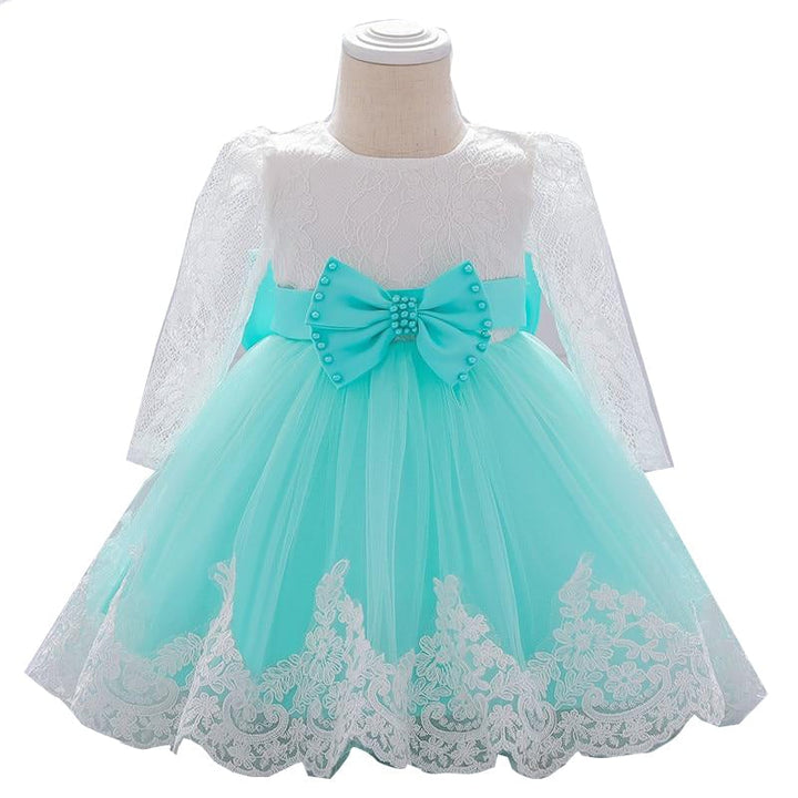 Long Sleeve Infant Baby Girl Dress Lace Flower Baptism Dresses for Girls DTTT Image 1