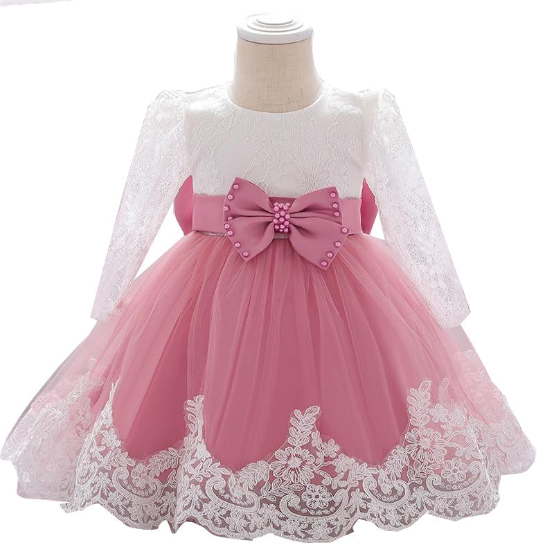 Long Sleeve Infant Baby Girl Dress Lace Flower Baptism Dresses for Girls Image 8