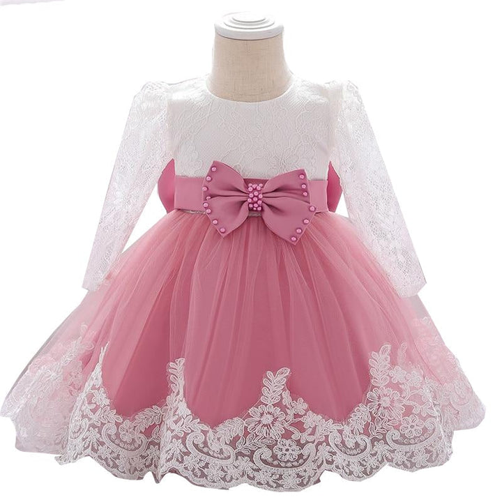 Long Sleeve Infant Baby Girl Dress Lace Flower Baptism Dresses for Girls DTTT Image 1