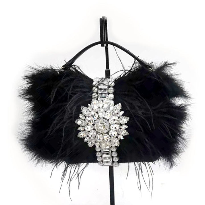 Luxury Real Ostrich Feathers Handbag Evening Bags Womens Pouch Purse Luxury Diamond Women Bags Evening Party Clutch Bag Image 1