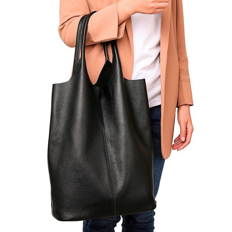 Luxury Soft Genuine Leather Women Shoulder Bag Natural Leather Casual Female Totes Bag Brand Designer Large Lady Handbag Image 1