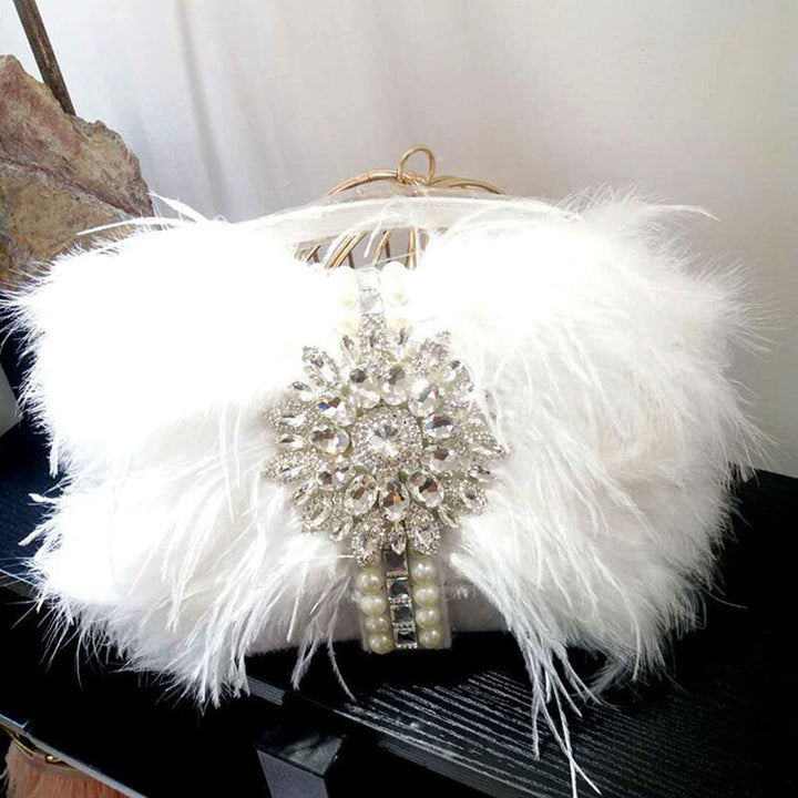 Luxury Real Ostrich Feathers Handbag Evening Bags Womens Pouch Purse Luxury Diamond Women Bags Evening Party Clutch Bag Image 3