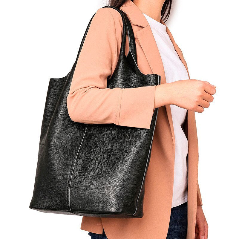 Luxury Soft Genuine Leather Women Shoulder Bag Natural Leather Casual Female Totes Bag Brand Designer Large Lady Handbag Image 4