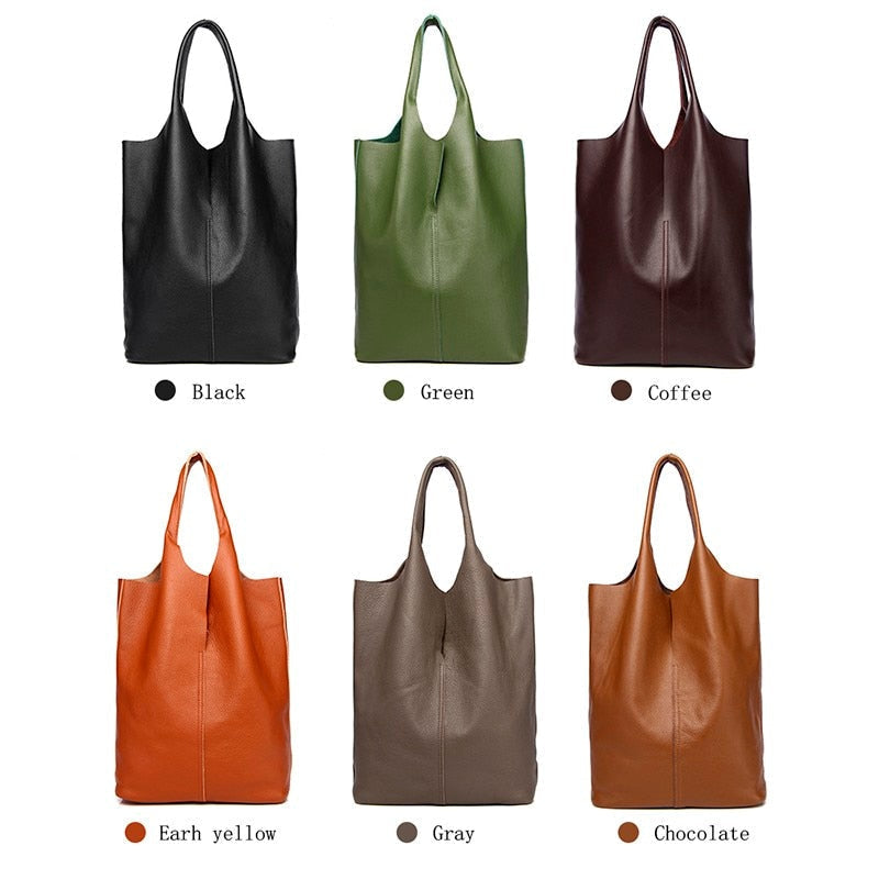 Luxury Soft Genuine Leather Women Shoulder Bag Natural Leather Casual Female Totes Bag Brand Designer Large Lady Handbag Image 4