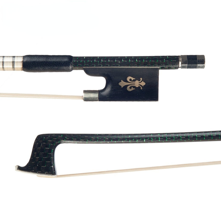 Master 4,4 Carbon Fiber Violin Bow Green Silk Braided Carbon Fiber Stick Cupronickel Mounted Ebony Frog Durable Use Image 1