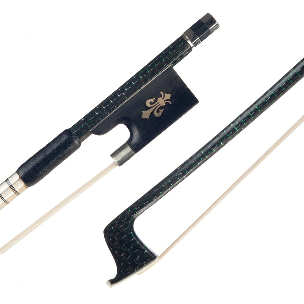 Master 4,4 Carbon Fiber Violin Bow Green Silk Braided Carbon Fiber Stick Cupronickel Mounted Ebony Frog Durable Use Image 2