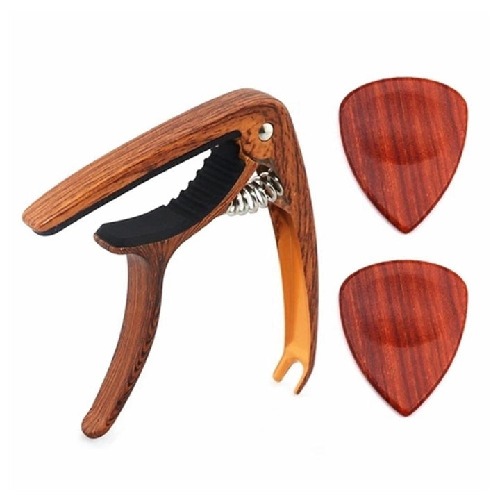Metal Guitar Capo with Pin Puller,2pcs Wooden Picks for Acoustic Folk Classic Guitar Ukulele Image 1