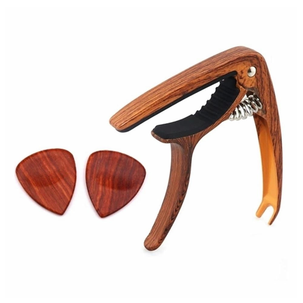 Metal Guitar Capo with Pin Puller,2pcs Wooden Picks for Acoustic Folk Classic Guitar Ukulele Image 2