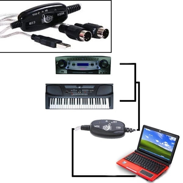 MIDI USB Cable Converter PC to Music Keyboard Adapter Image 1