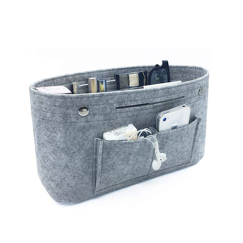 Makeup Storage Organizer,Felt Cloth Insert Cosmetic Bag Multi-pockets Fits in Handbag Toiletry for Travel Organizer Image 1