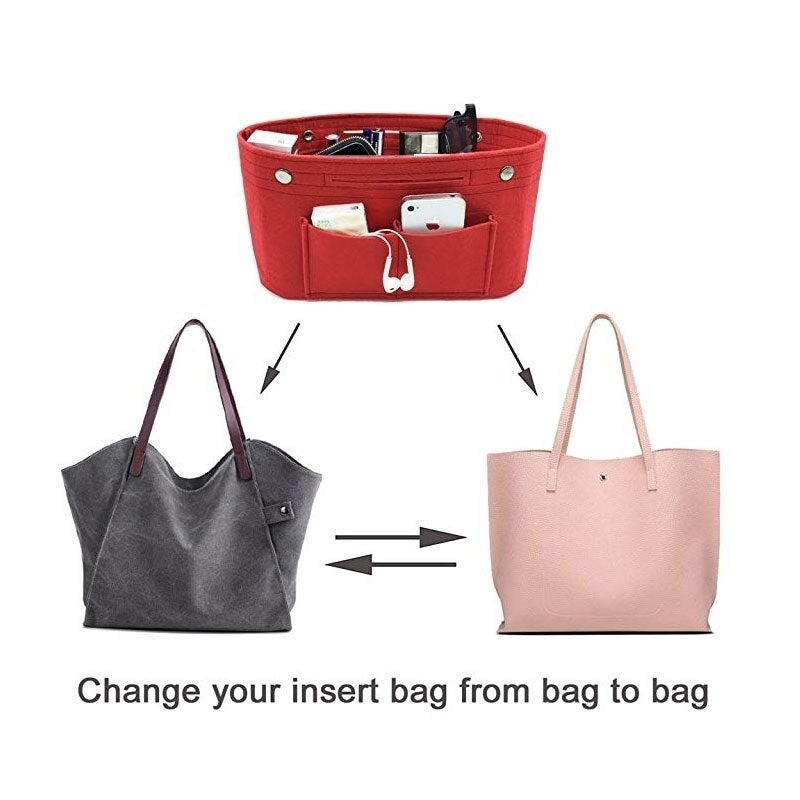 Makeup Storage Organizer,Felt Cloth Insert Cosmetic Bag Multi-pockets Fits in Handbag Toiletry for Travel Organizer Image 10