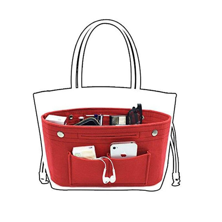Makeup Storage Organizer,Felt Cloth Insert Cosmetic Bag Multi-pockets Fits in Handbag Toiletry for Travel Organizer Image 11