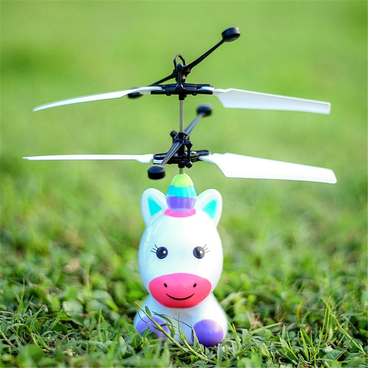 Mini LED Light Up Infrared Induction Drone Rechargeable Flying Unicorn Toy Hand-controlled Toys for Kids Gift Image 1