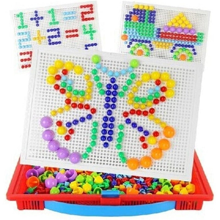 Mix Color Mushroom Nails with Alphanumeric Puzzle Peg Board Set Early Learning Educational Toys for Kids Gift Image 1