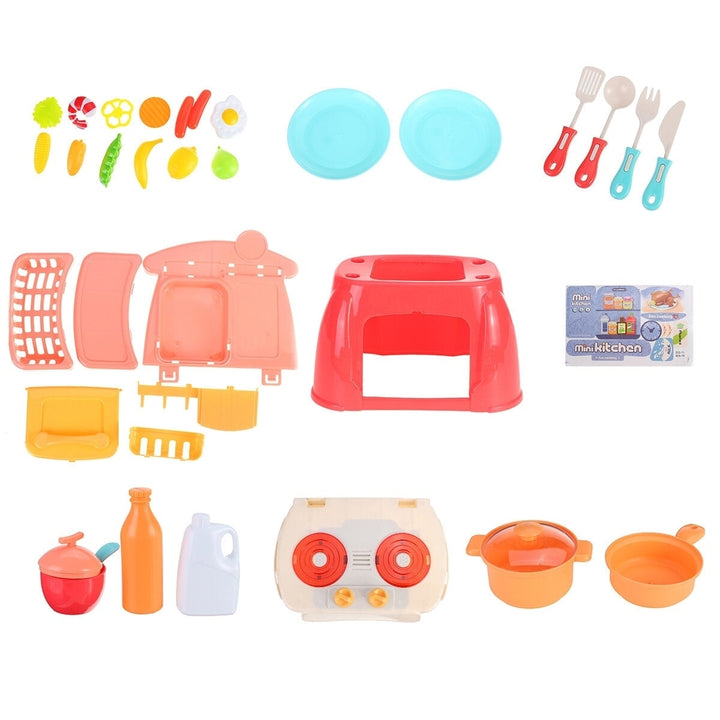 Multi-style Simulation Spray Water Mini Kitchen Cooking Pretend Play House Puzzle Educational Toy Set with Sound Light Image 2