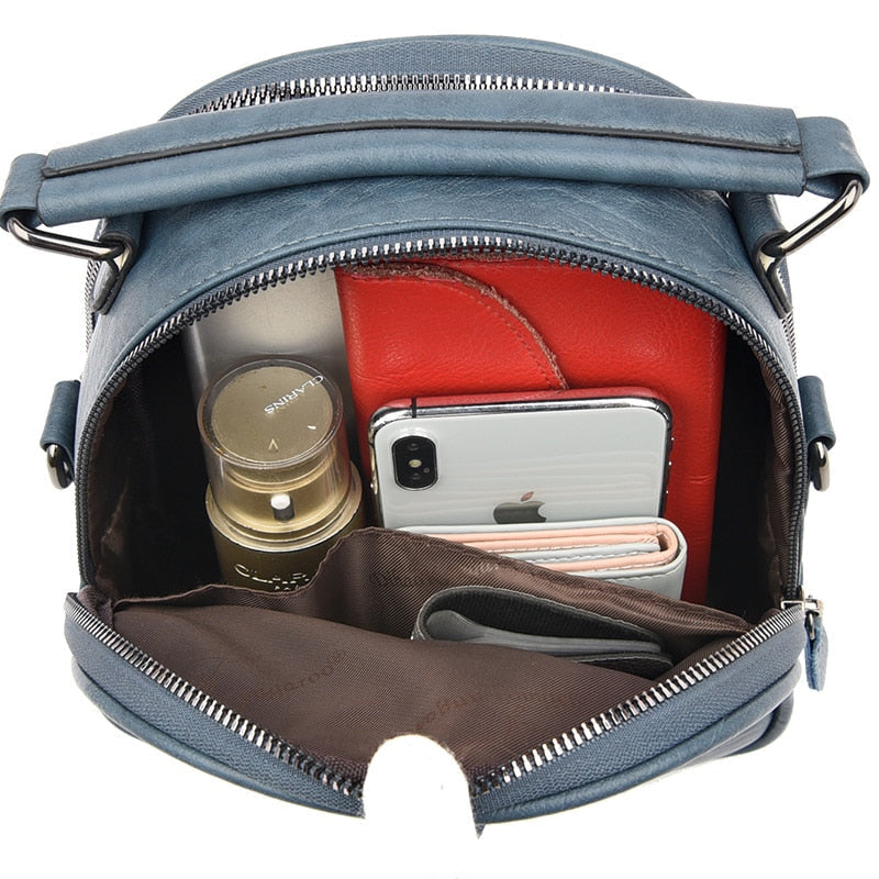 Multi-function Leather Backpacks for women travel backpack Mini school bags for teenage girls sac a dos kangaroo female Image 2