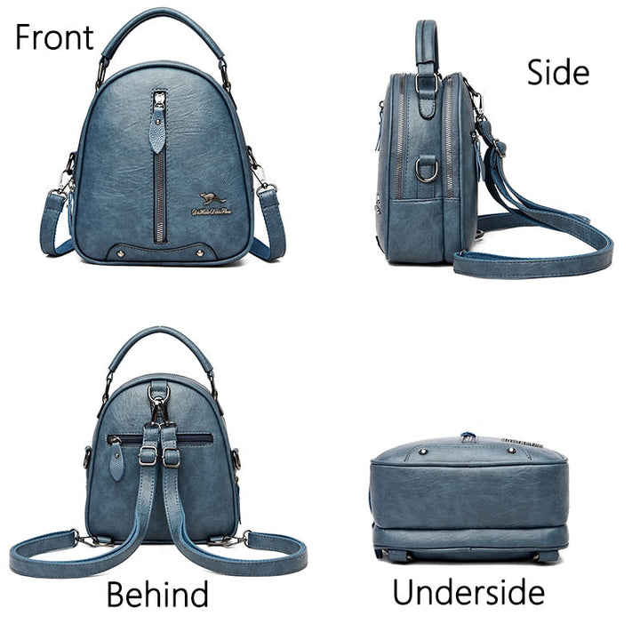 Multi-function Leather Backpacks for women travel backpack Mini school bags for teenage girls sac a dos kangaroo female Image 3