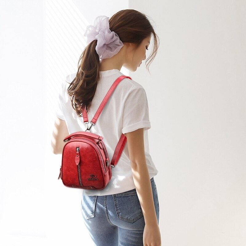 Multi-function Leather Backpacks for women travel backpack Mini school bags teenage girls sac a dos kangaroo female Image 6