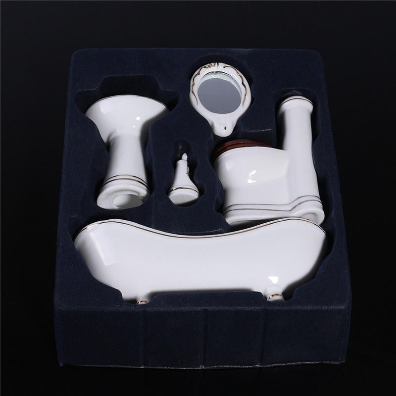 Miniature Ceramic Bathroom Set Supplies Suites 1:12 Scale Kids Gift Image 3