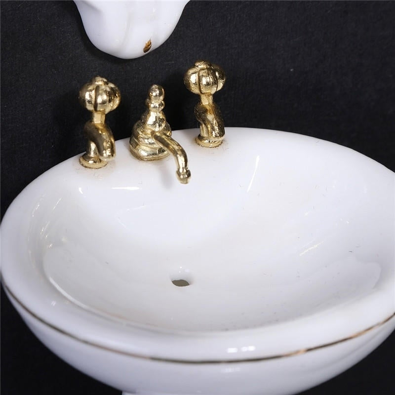 Miniature Ceramic Bathroom Set Supplies Suites 1:12 Scale Kids Gift Image 4