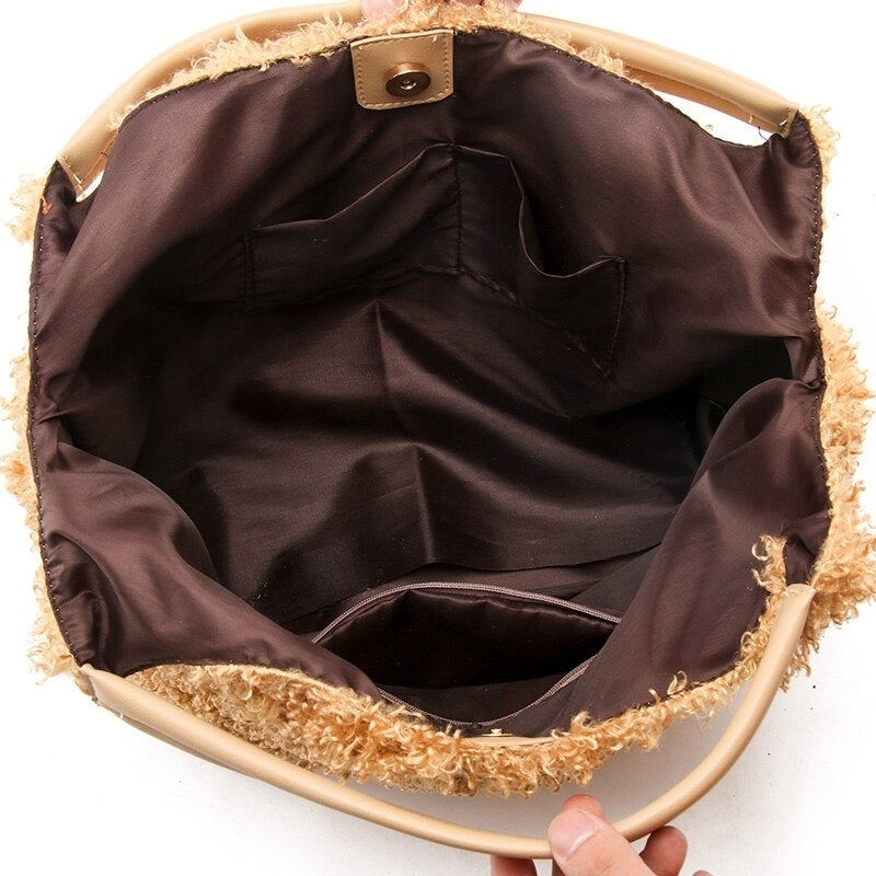 Designer Ladies Handbag Plush Shoulder Bag Female Fashion Large Capacity Messenger Bag Girl Casual Handbag Image 2