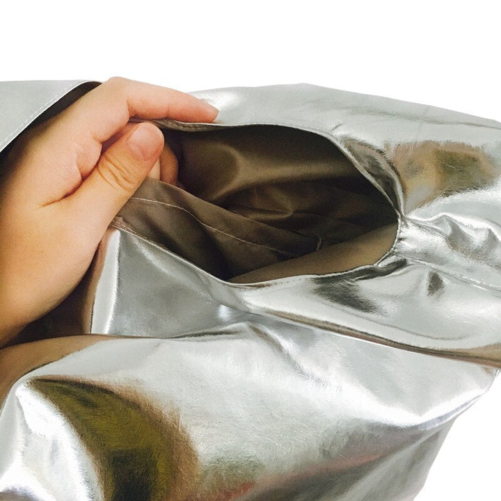 Estelle Wang Casual Tote Pu Leather Bag Fashion Japanese Handmade Silver Hand Bag Retro Large Capacity Handbag Image 4