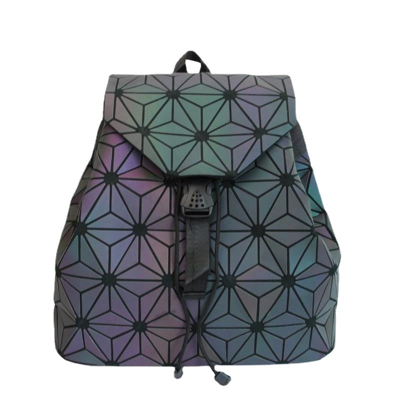 Women Laser Luminous School Backpack Geometric Shoulder Bag Folding Student Bags For Teenage Girl Image 6