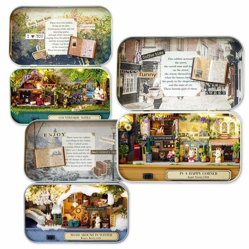 Old Times Trilogy DIY Box Theatre Miniature Tin Box Doll House With LED Light Extra Gift Image 1