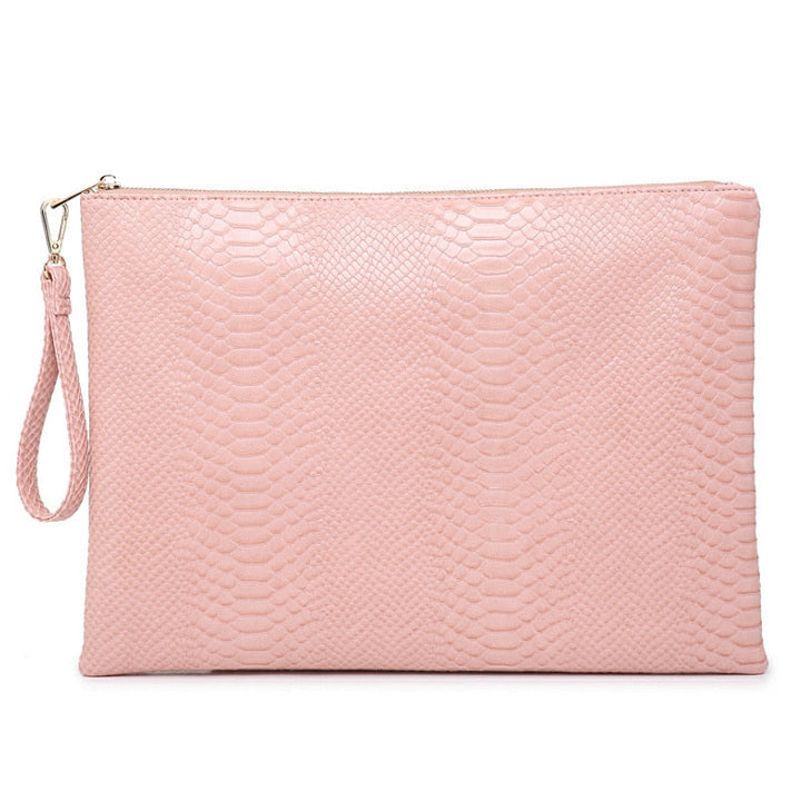 Ostrich Maroon Leather Clutch Handbag Python Women Laptop Bag For Macbook Pouch Bag With Short Wristlet Image 2