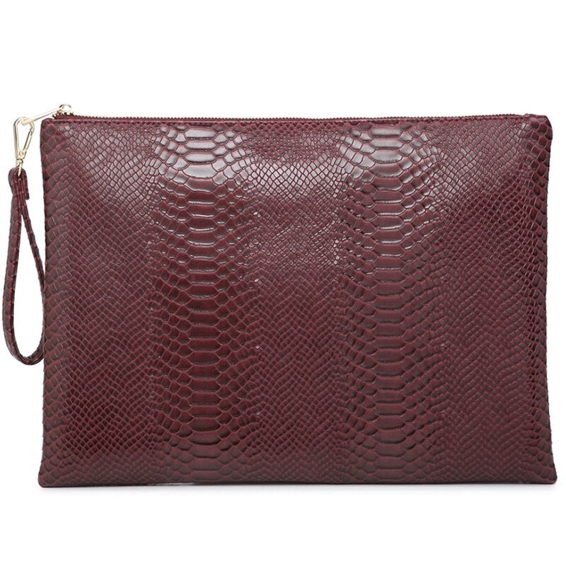 Ostrich Maroon Leather Clutch Handbag Python Women Laptop Bag For Macbook Pouch Bag With Short Wristlet Image 3