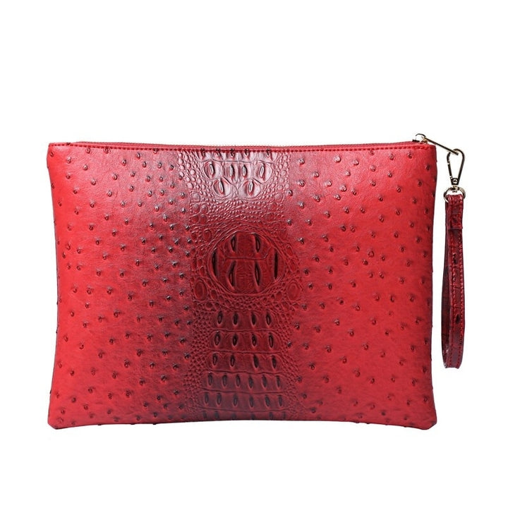 Ostrich Maroon Leather Clutch Handbag Python Women Laptop Bag For Macbook Pouch Bag With Short Wristlet Image 7
