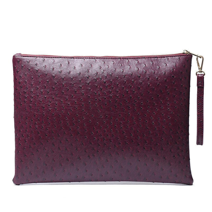 Ostrich Maroon Leather Clutch Handbag Python Women Laptop Bag For Macbook Pouch Bag With Short Wristlet Image 8