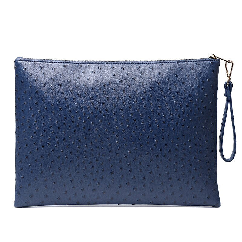 Ostrich Maroon Leather Clutch Handbag Python Women Laptop Bag For Macbook Pouch Bag With Short Wristlet Image 10
