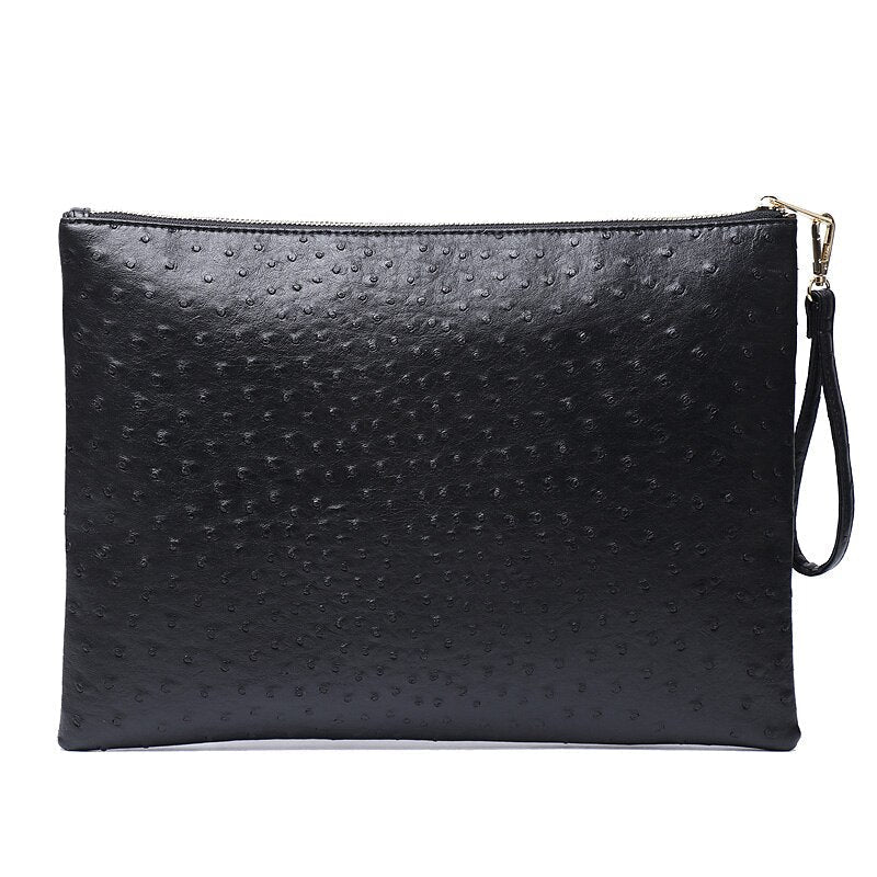 Ostrich Maroon Leather Clutch Handbag Python Women Laptop Bag For Macbook Pouch Bag With Short Wristlet Image 11