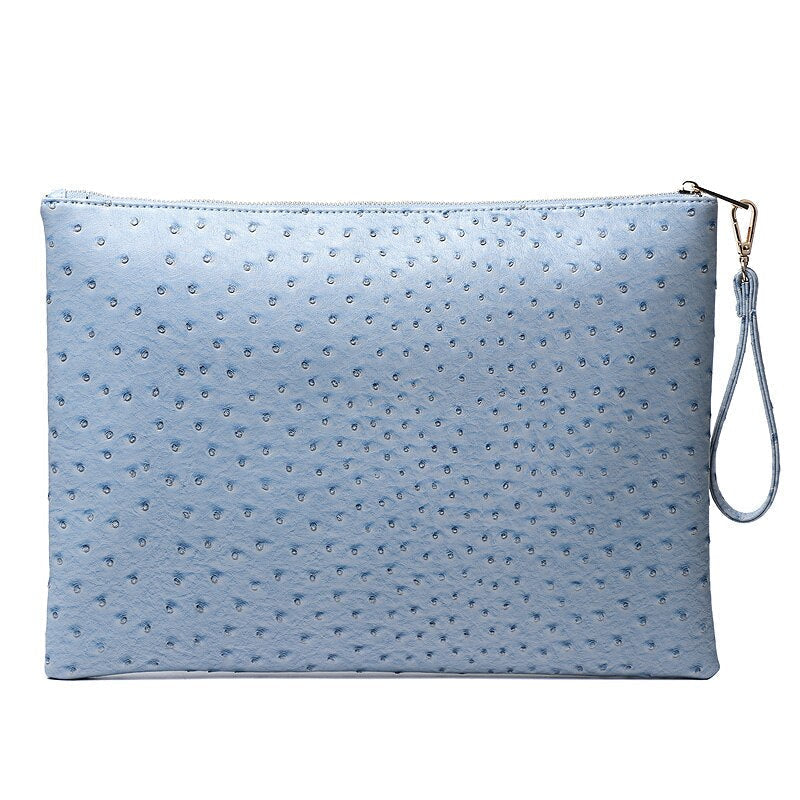 Ostrich Maroon Leather Clutch Handbag Python Women Laptop Bag For Macbook Pouch Bag With Short Wristlet Image 12
