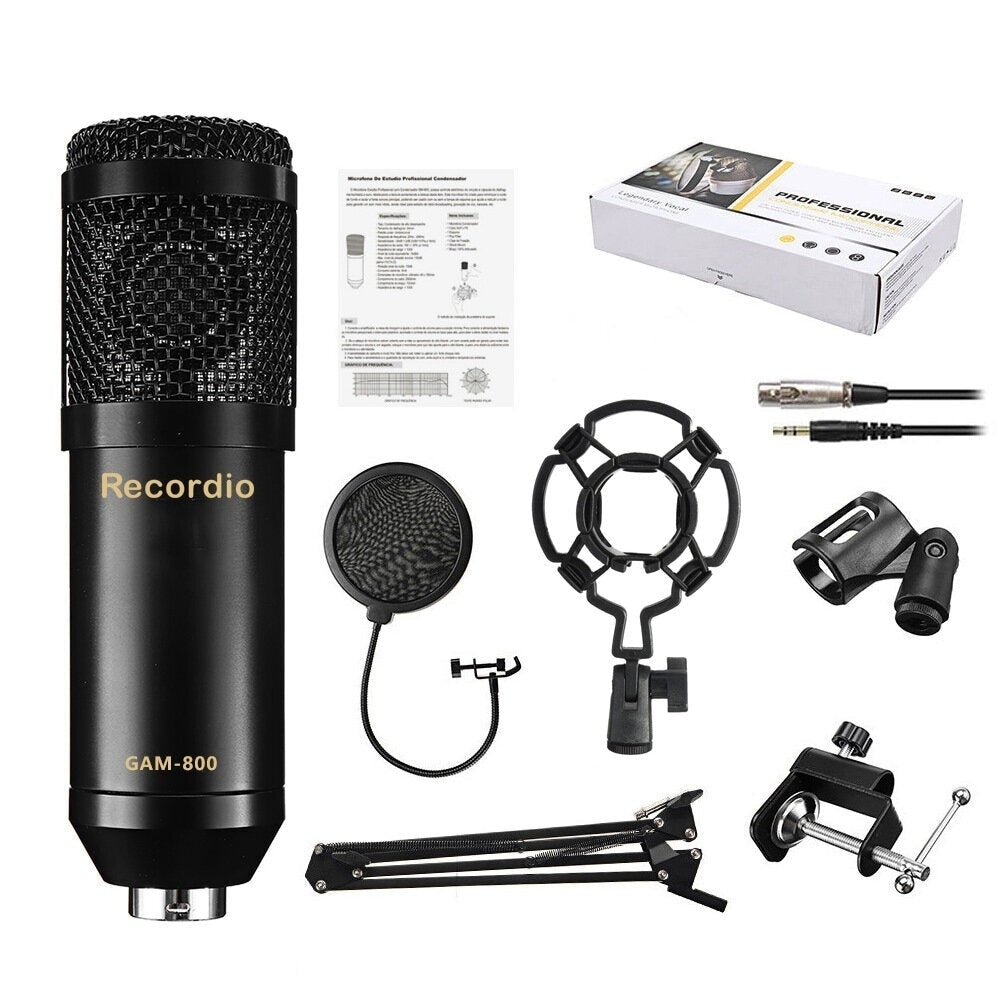 Professional Studio Broadcasting Recording set Condenser Microphone Ball-type Anti-wind Foam Power Black Image 1