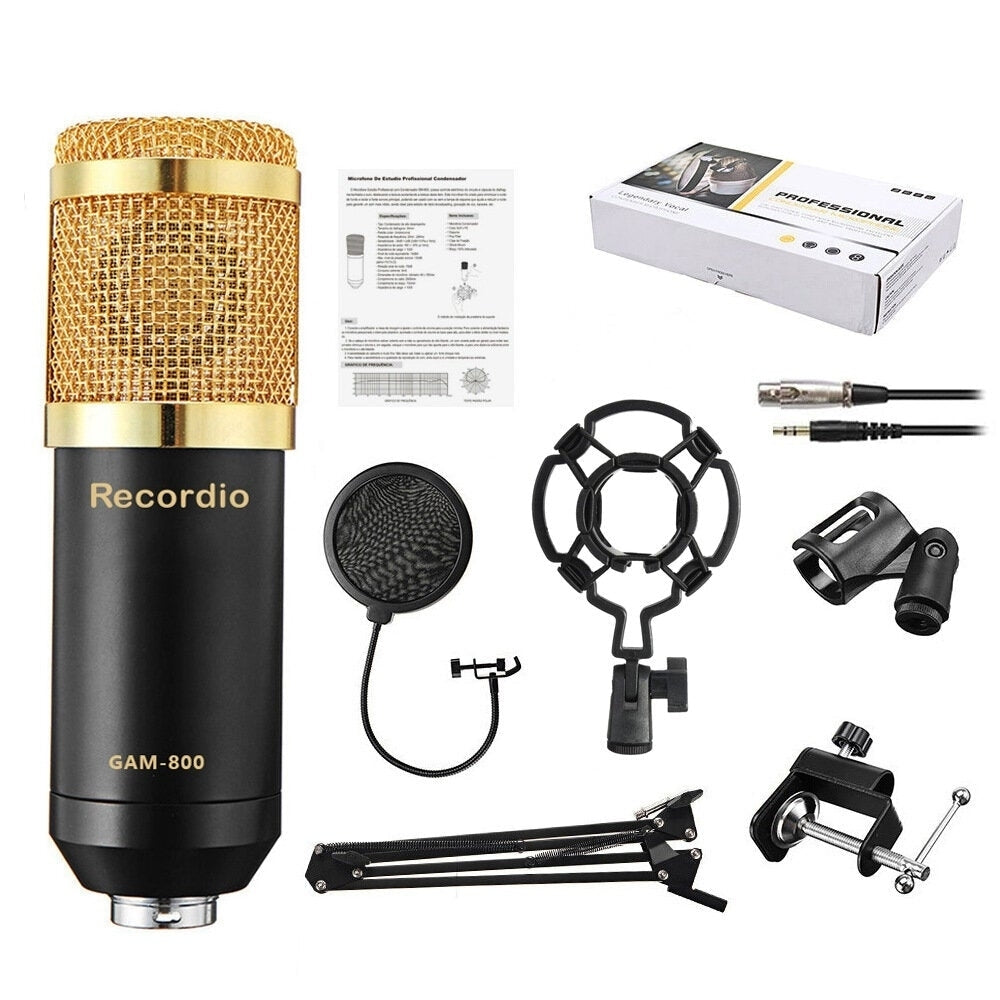 Professional Studio Broadcasting Recording set Condenser Microphone Ball-type Anti-wind Foam Power Black Image 2