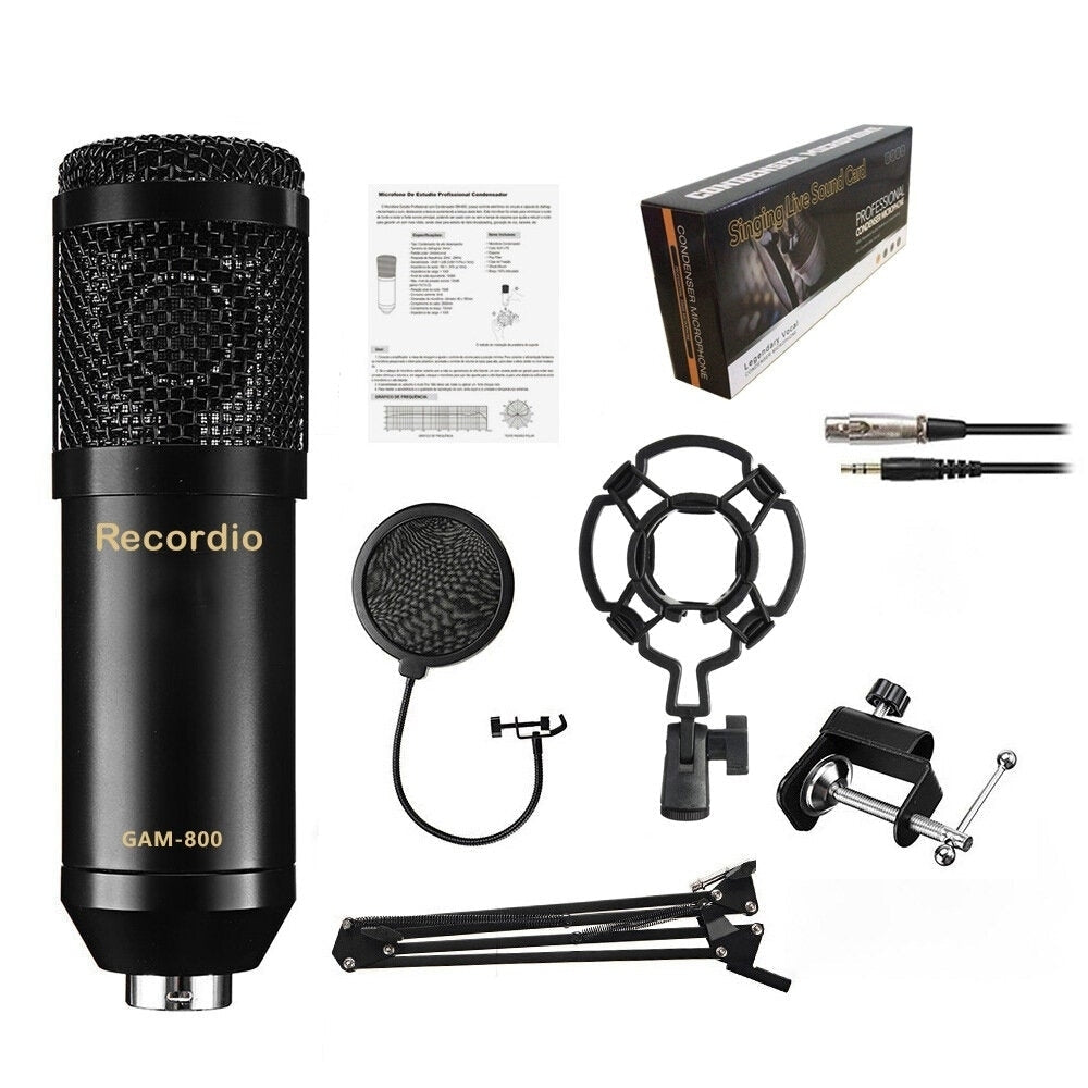 Professional Studio Broadcasting Recording set Condenser Microphone Ball-type Anti-wind Foam Power Black Image 3
