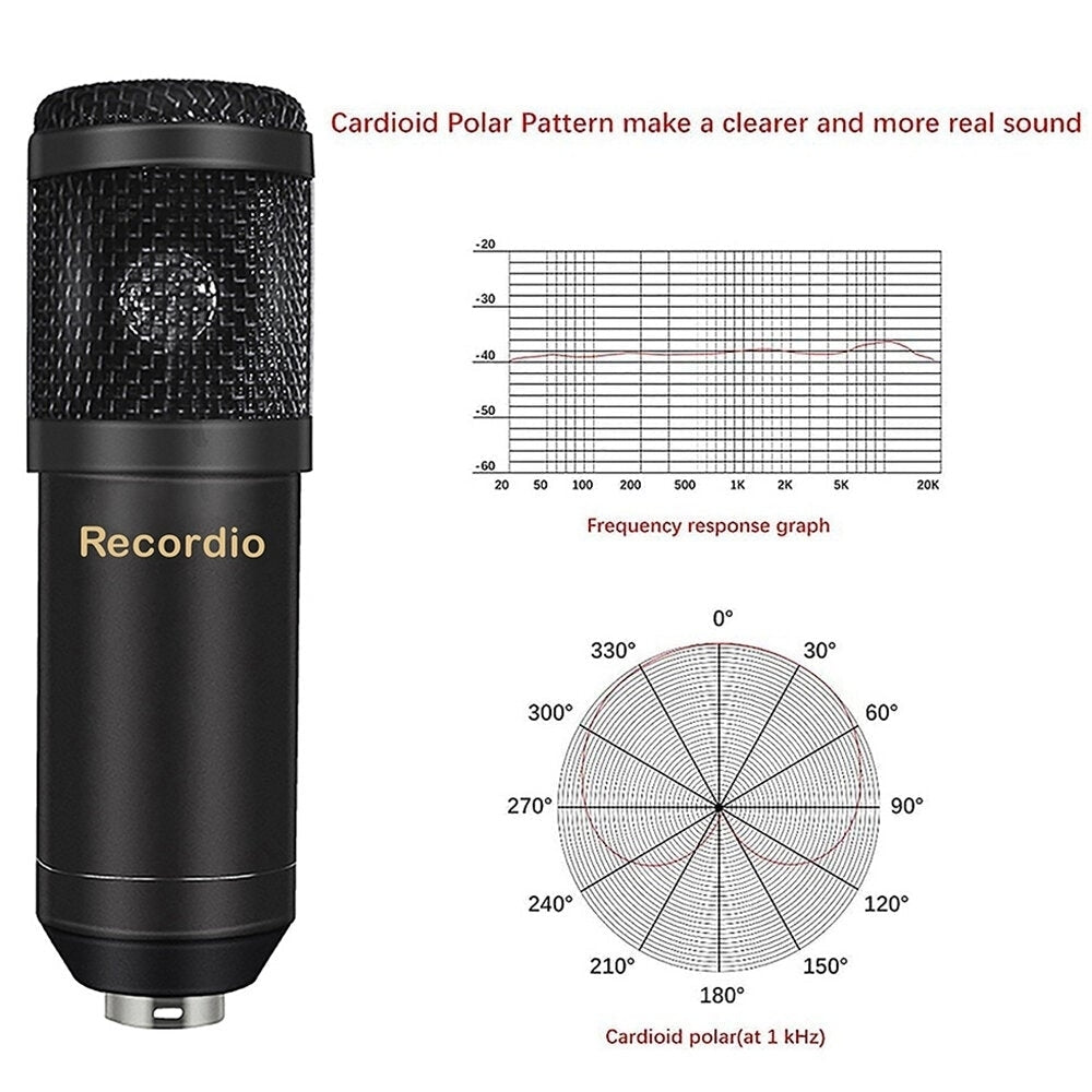 Professional Studio Broadcasting Recording set Condenser Microphone Ball-type Anti-wind Foam Power Black Image 7
